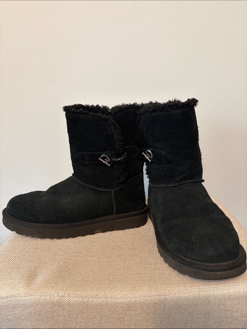 Black Suede UGG Winter Ankle Boots - Women